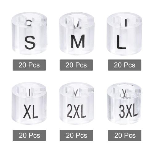 uxcell 120-Piece Clothes Hanger Marker Tags, Sizes S, M, L, XL, 2XL, 3XL, Round, 3.5mm Rod Diameter, Size Buckle, Color Coding, Store, Classification,
