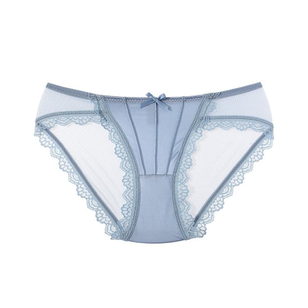 Low Waist Lace Panties Bow Mesh Flower Briefs Hollow Underwear for Women Lady