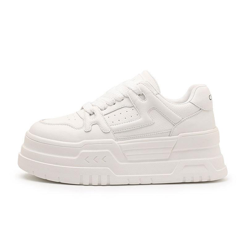 Height Increase 6.5CM Soft Leather Platform White Shoes Women's New Versatile Board Shoes Non-slip Casual Sports Shoes