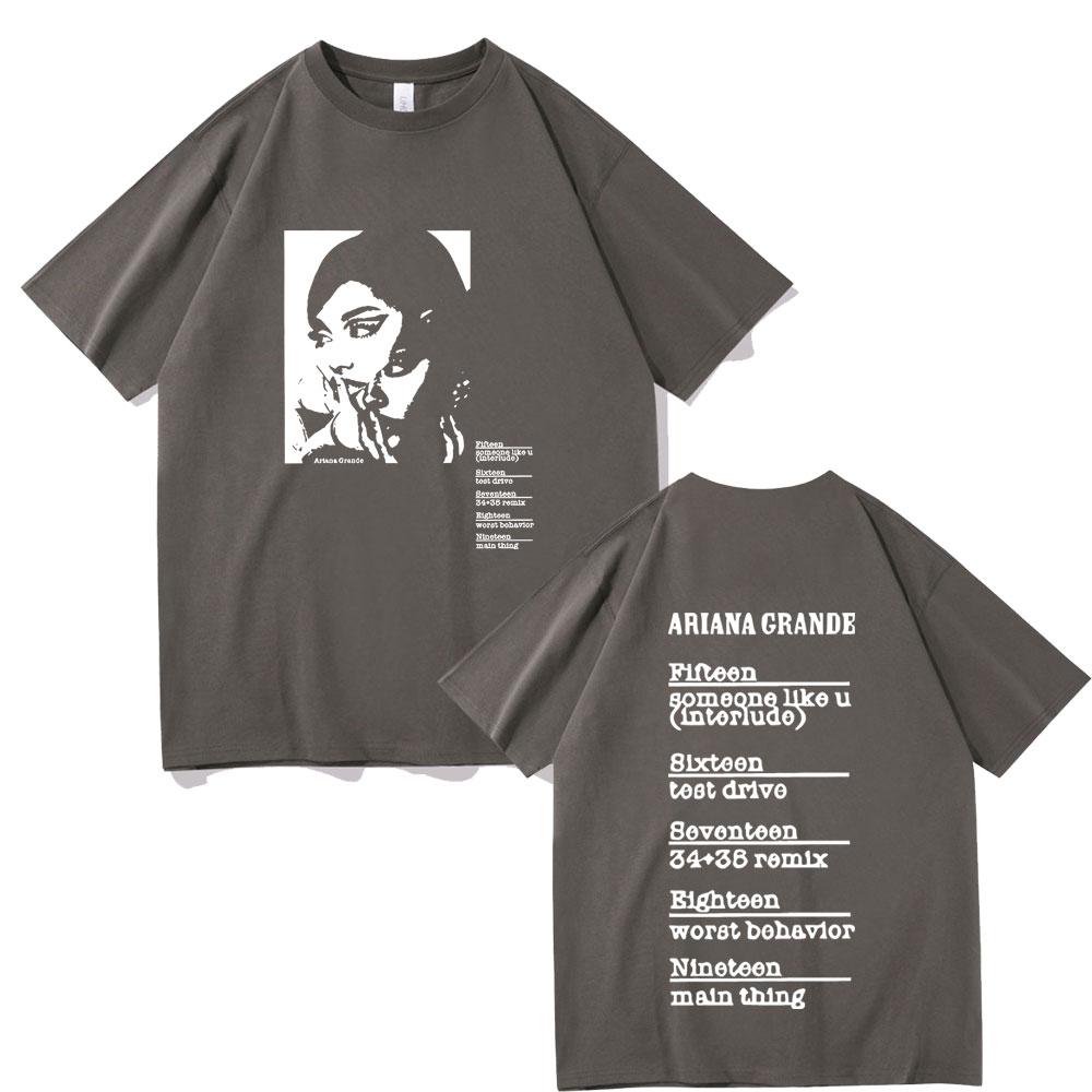 Singer Ariana Grande Double Sided Graphic T-shirt Men Women Clothing Hip Hop Oversized Retro T Shirts Male Casual Fashion Tees
