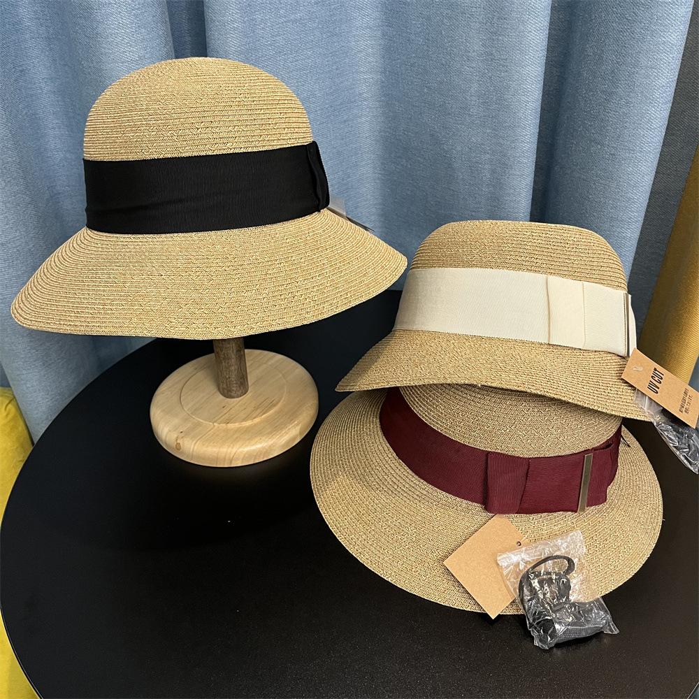 Straw Hat Children Spring and Summer Seaside Vacation Beach Hat Temperament Bucket Hat Casual Sunscreen Hat Travel Straw Weaving