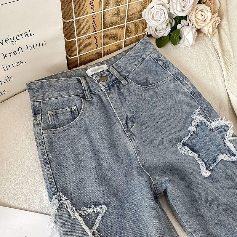 Streetwear Blue Jeans Woman Korean Fashion Denim Y2k Vintage Clothes Women's Pants Straight Leg Jeans Woman High Waist