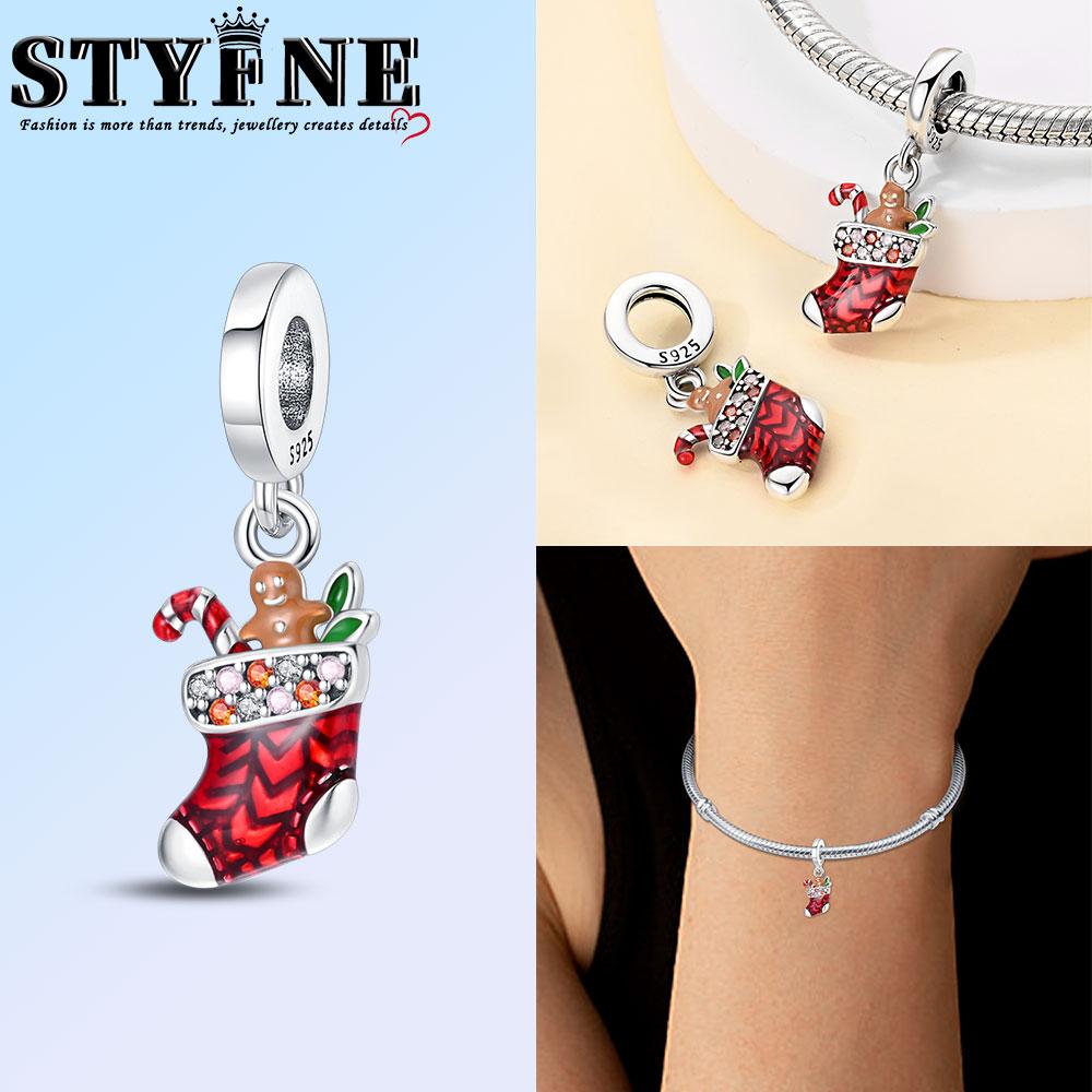 Christmas Charms Creative Santa Claus Christmas Tree Red Socks Boots Copper Beads Diy Bracelets Jewelry For Women