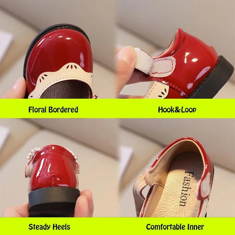 Spring Summer Girl's Shoes Beading Bow-tie Baby Girl Shoes Crystal Princess Dress Shoes Bordered Children Footwear F02262