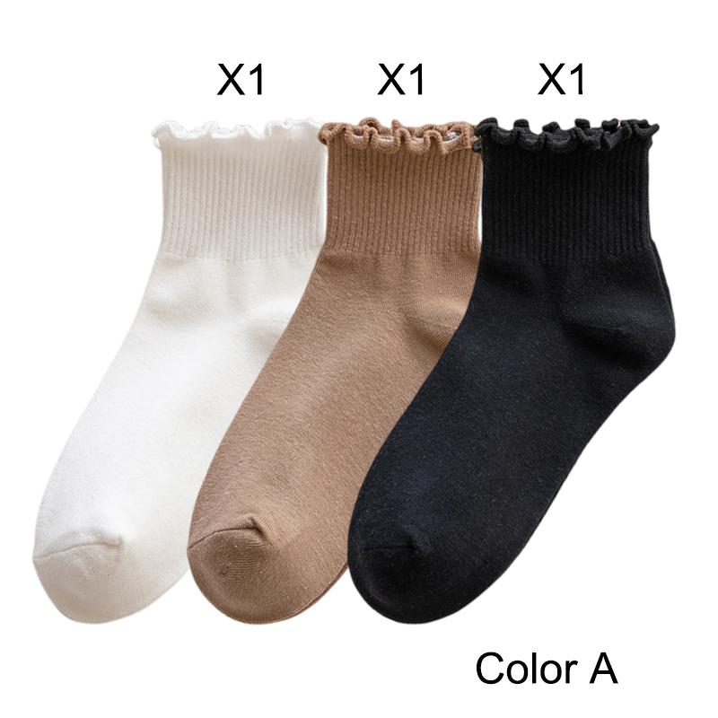 3 Pairs/Lot Cute Socks For Women New Japanese Style Breathable Girls Short Socks Kawaii Solid Socks Frilly Ruffle Socks Casual