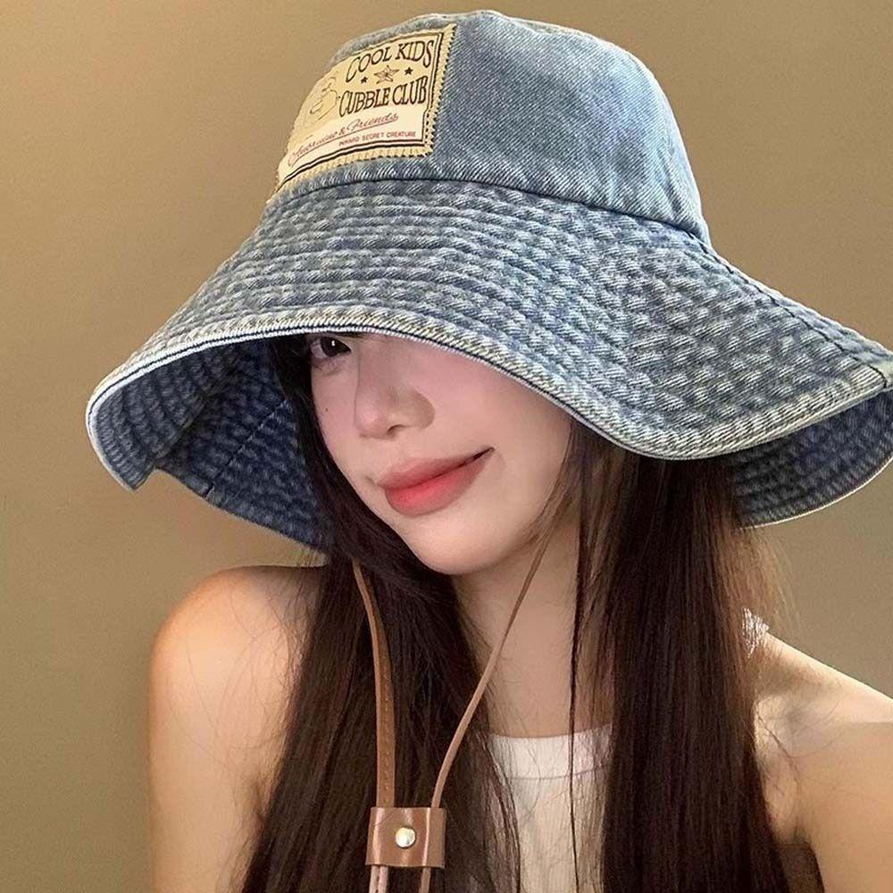 Wide-Brimmed Retro Fisherman Hat Sunshade Sun Protection Basin Cap Soft Denim Bucket Hats  Women