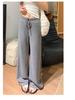 Women's Dark Blue High Waist Wide Leg Sweatpants - Summer 2025 Collection: Slimming, Petite, Straight Leg, Spring/Autumn.
