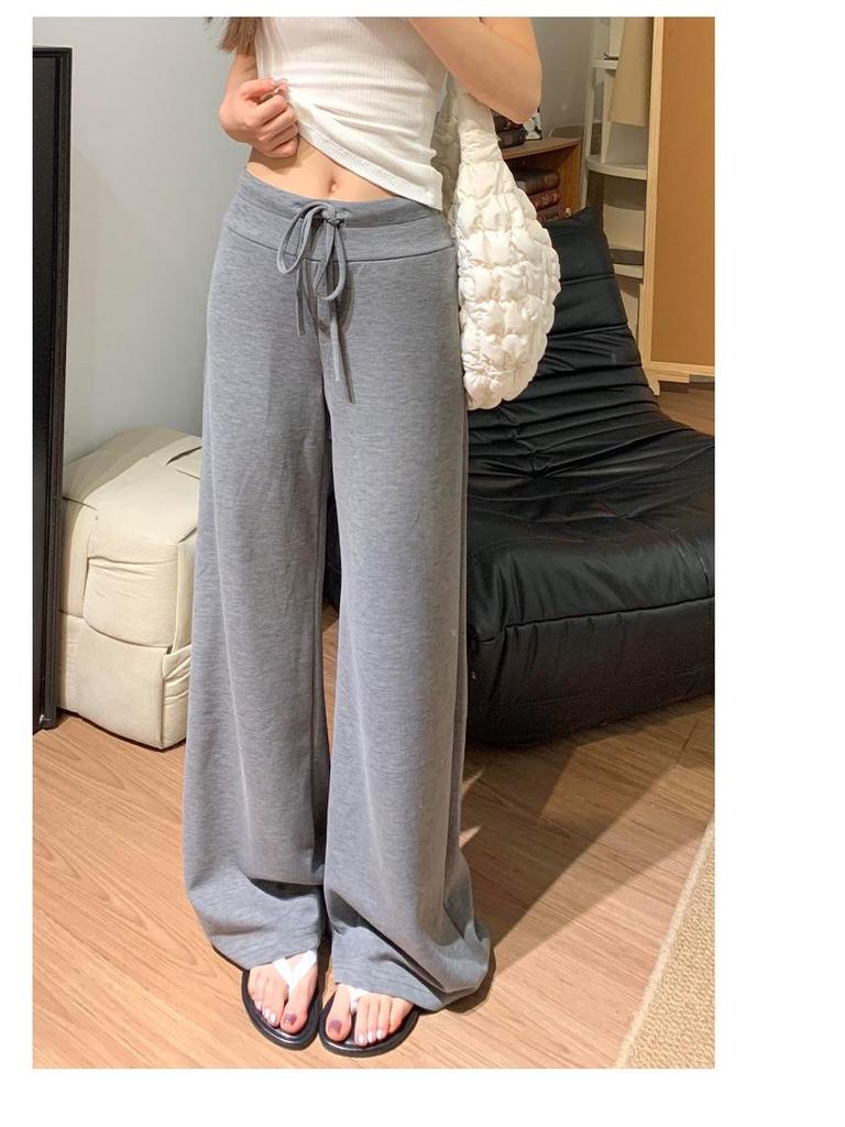 Women's Dark Blue High Waist Wide Leg Sweatpants - Summer 2025 Collection: Slimming, Petite, Straight Leg, Spring/Autumn.