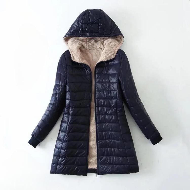 Korean Edition Women s Winter Jacket Mid Length Hooded Parkas Coat Warm Fleece Cotton Plus Size Lamb Fleece Winter Jackets New S темно-синий