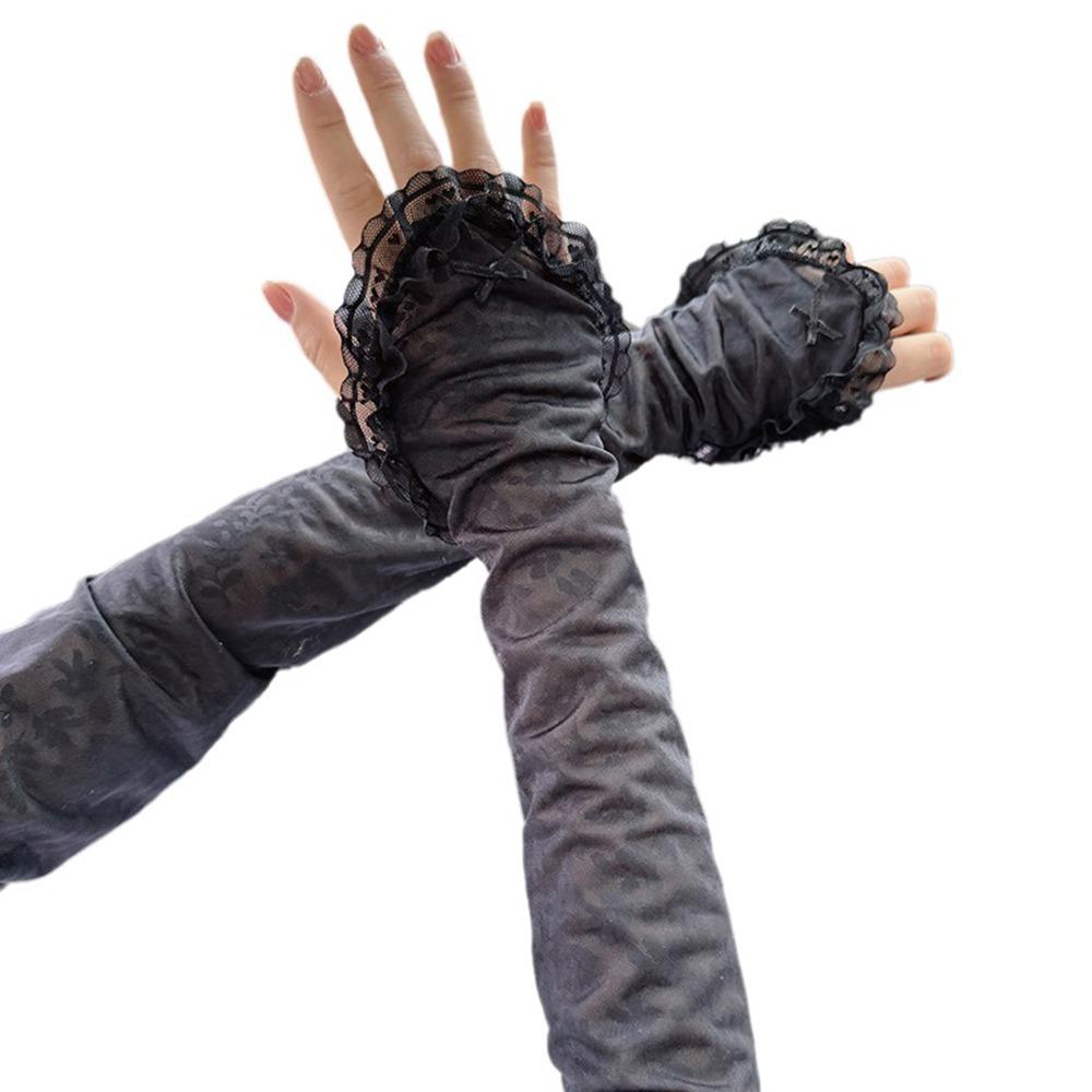Breathable Sun Protection Sleeves Loose Fit Design Cooling Lace Arm Covers Elastic Trim Comfortable Sunscreen Arm Guards
