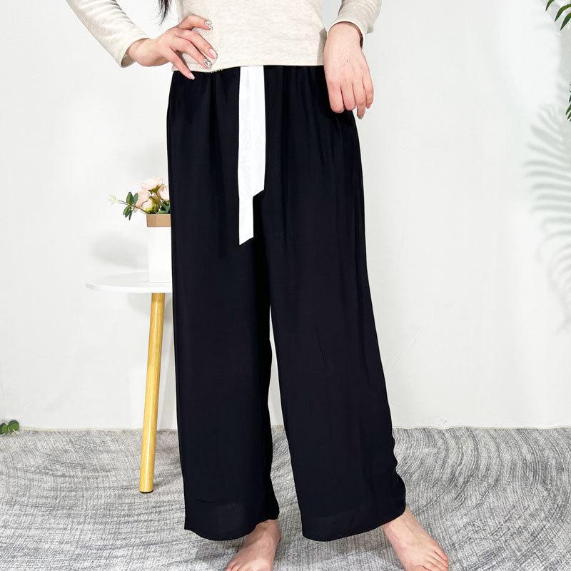 Women's Summer Cotton Silk Nine-Point Wide-Leg Pajama Pants - Plus Size, Loose, Breathable, Cooling, Ideal for Beach and Air Conditioning Comfort
