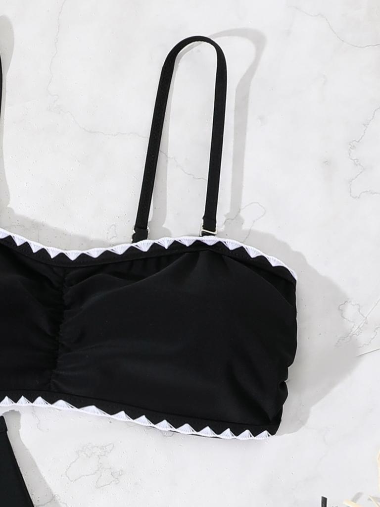Fashion Black Two Piece Triangle Bikini Set Sexy Backless Swimsuit For Beach Vacation
