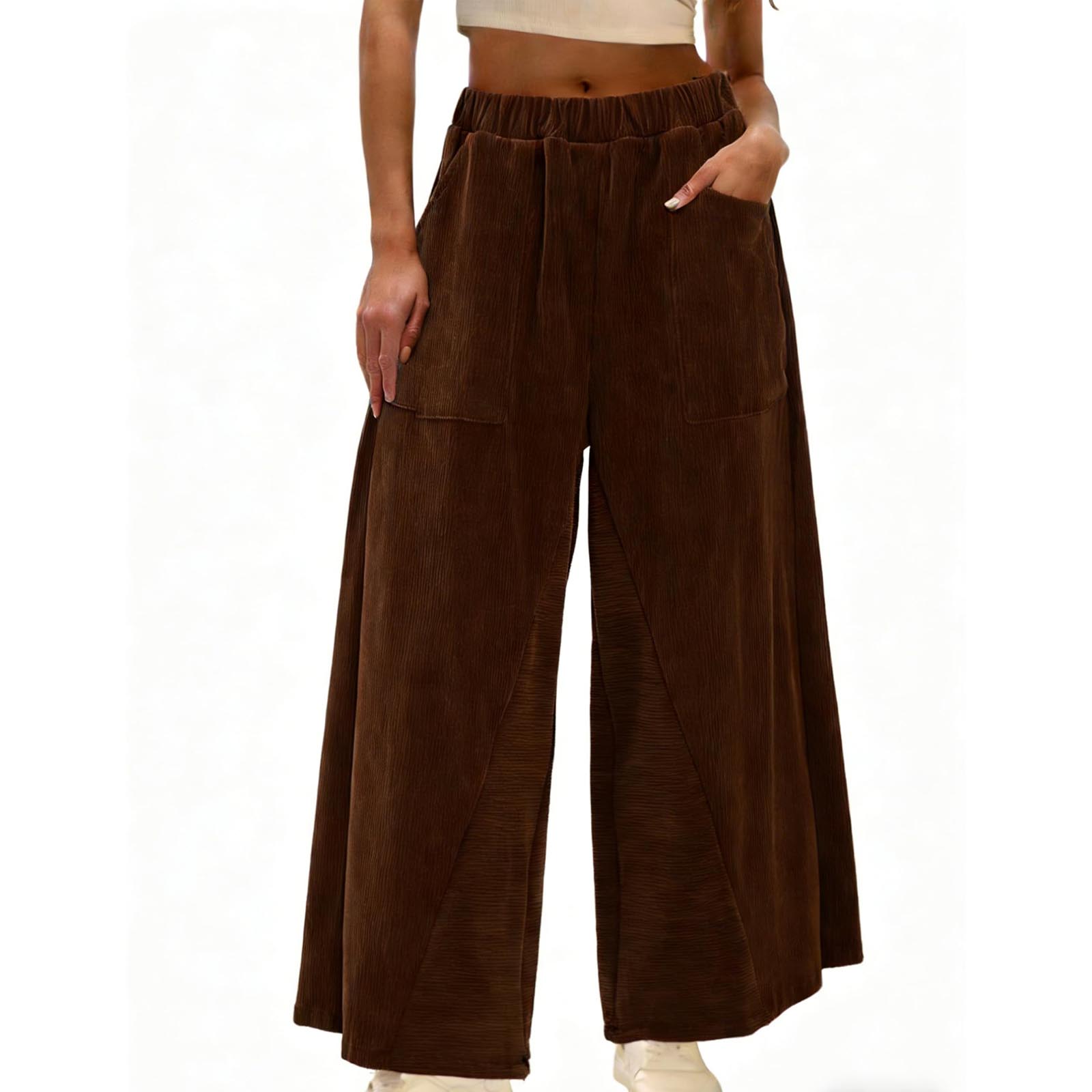 

Women s Casual And Fashionable Color Loose Pants With Pocketes L кавовий