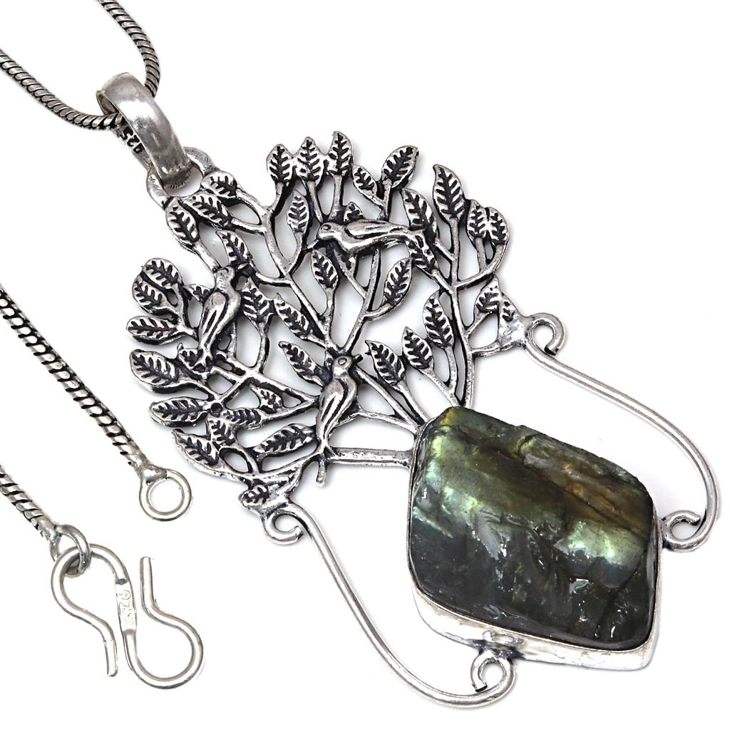 Pendant Labradorite Drusy Gemstone Handmade Gift For Her Silver Jewelry 3"