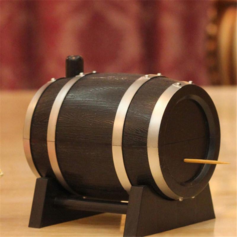 Buy Toothpick Holders Oak Wine Barrel Type Automatic Press Bucket