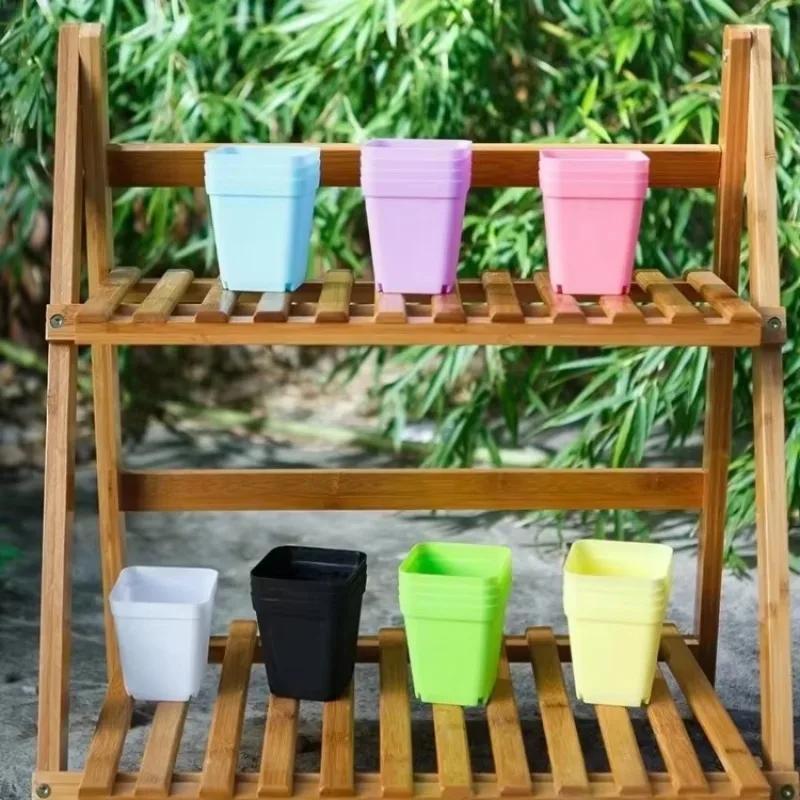 New 7 Pcs Colorful Plastic Pot Household Garden Tools Suitable Flower Planter Pot Tray Office Garden Decorative Pot