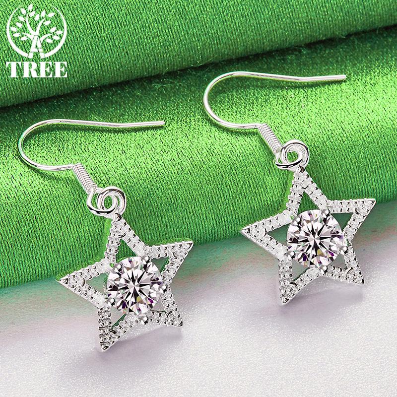 Shining Crystal Zircon 925 Sterling Silver Star Drop Earrings Temperament Women Party Valentine's Day Cute Jewelry Accessories