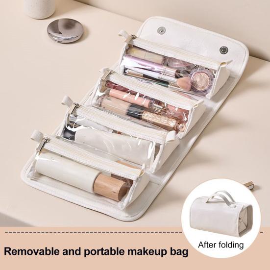 Foldable Cosmetic Bag Women 4-in-1 Travel Makeup Bag Waterproof Cosmetic Organizer with 4 Detachable Compartments for Vacation Business Trip