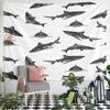 Shark Pattern Black and White Design Pattern Wall Hanging Tapestry Decorative Tapestry Home Decor for Bedroom and Living Room