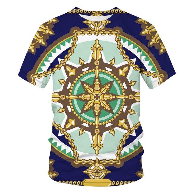 

Новая летняя футболка в стиле барокко с 3D цифровым принтом, мужская/женская винтажная роскошная брендовая футболка с золотистым цветочным принтом и королевским принтом XL