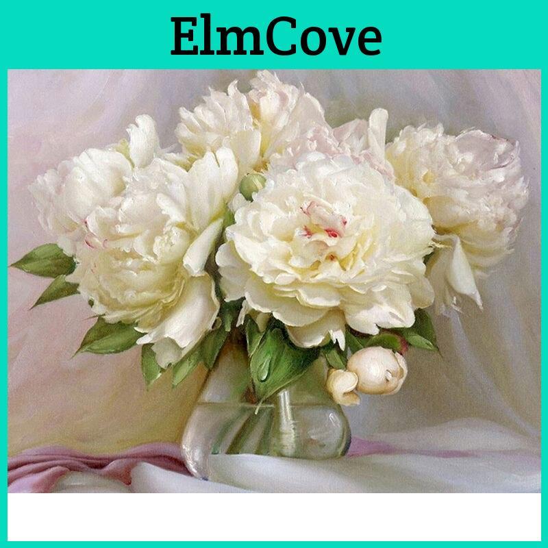 White Diamond Diy Painting 3d Peony Full Bloom Patchwork Diamond Embroidery Round Rhinestone Pasted Painting