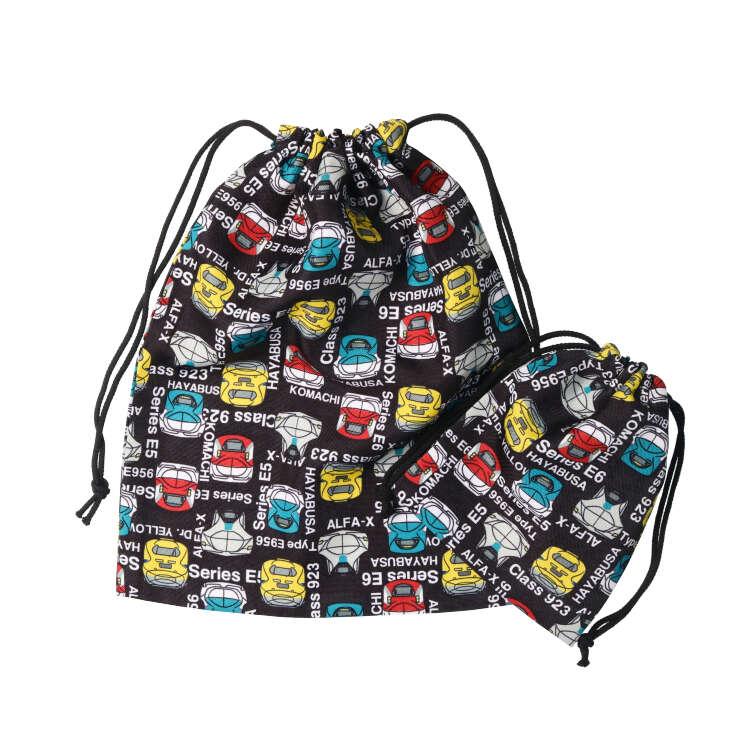 [Children's Clothing] Moujonjon (Moojeongjeong) JR Shinkansen Train Pattern Drawstring Bag Set of 3 B11699