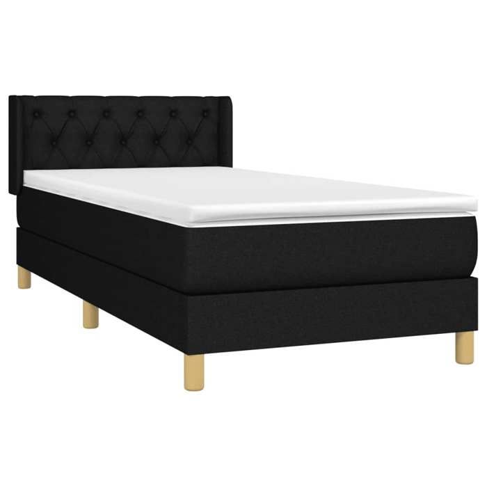 3130467 vidaXL Lit à sommier tapissier et matelas Noir 80x200 cm Tissu