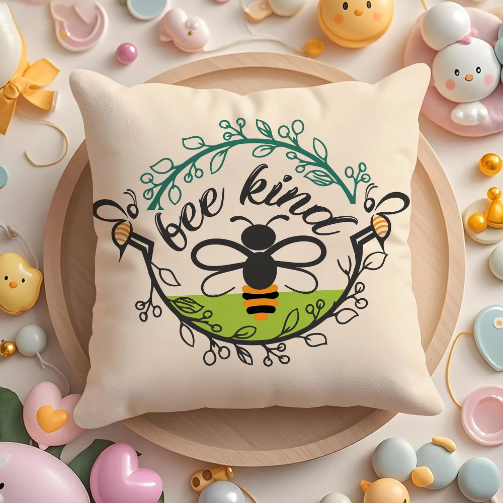 Cushion Cover Bee Botanical Plush Fabric Soft Double-Sided Printed Sofa Warm Winter Home Gift Pillow Case