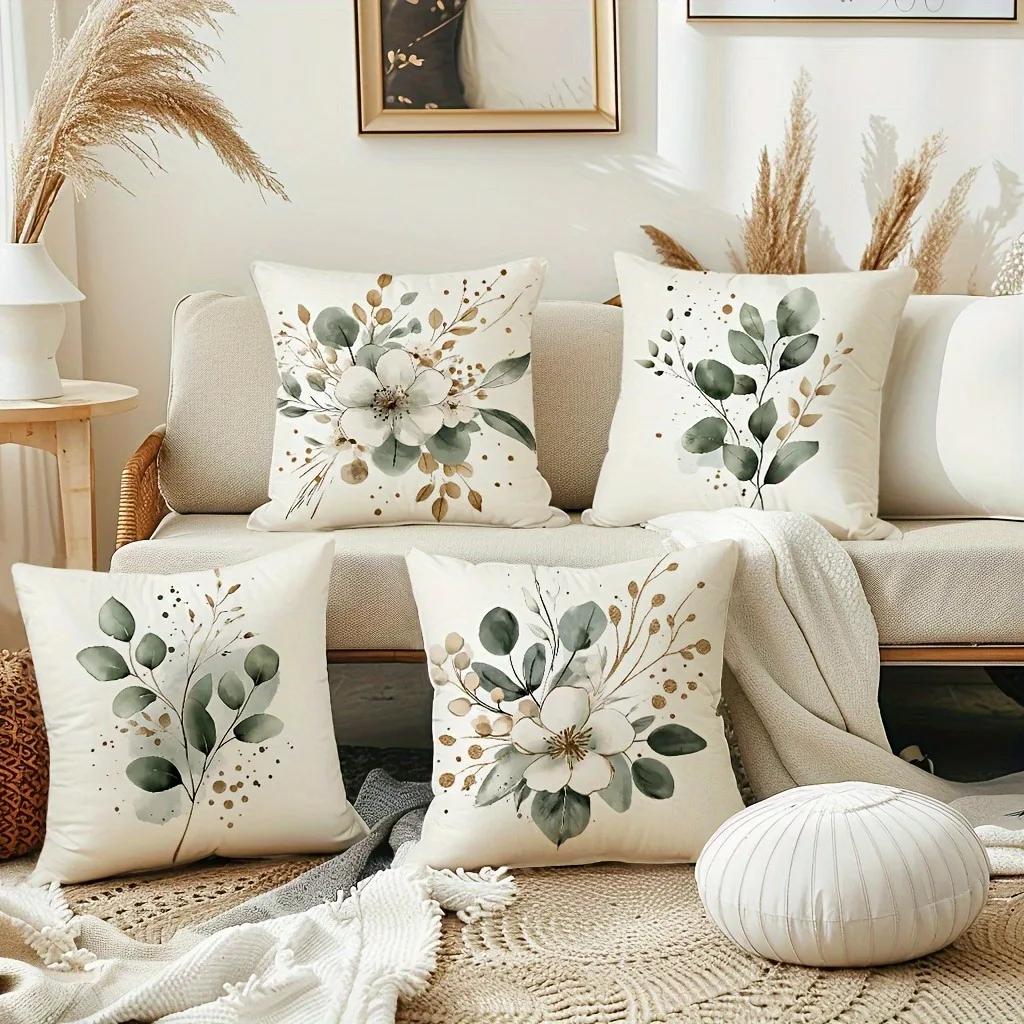 Blumen-Blattmuster Druck Kissenbezug Modern Minimalistisch Haus Schlafzimmer Zimmer Dekoration Wohnzimmer Sofa Kissenbezug