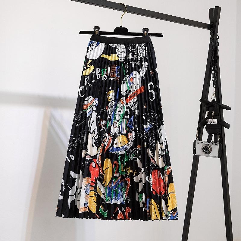 New Supply Digital Printing Pleated Skirt Medium Length Pleated Skirt Elastic Waist