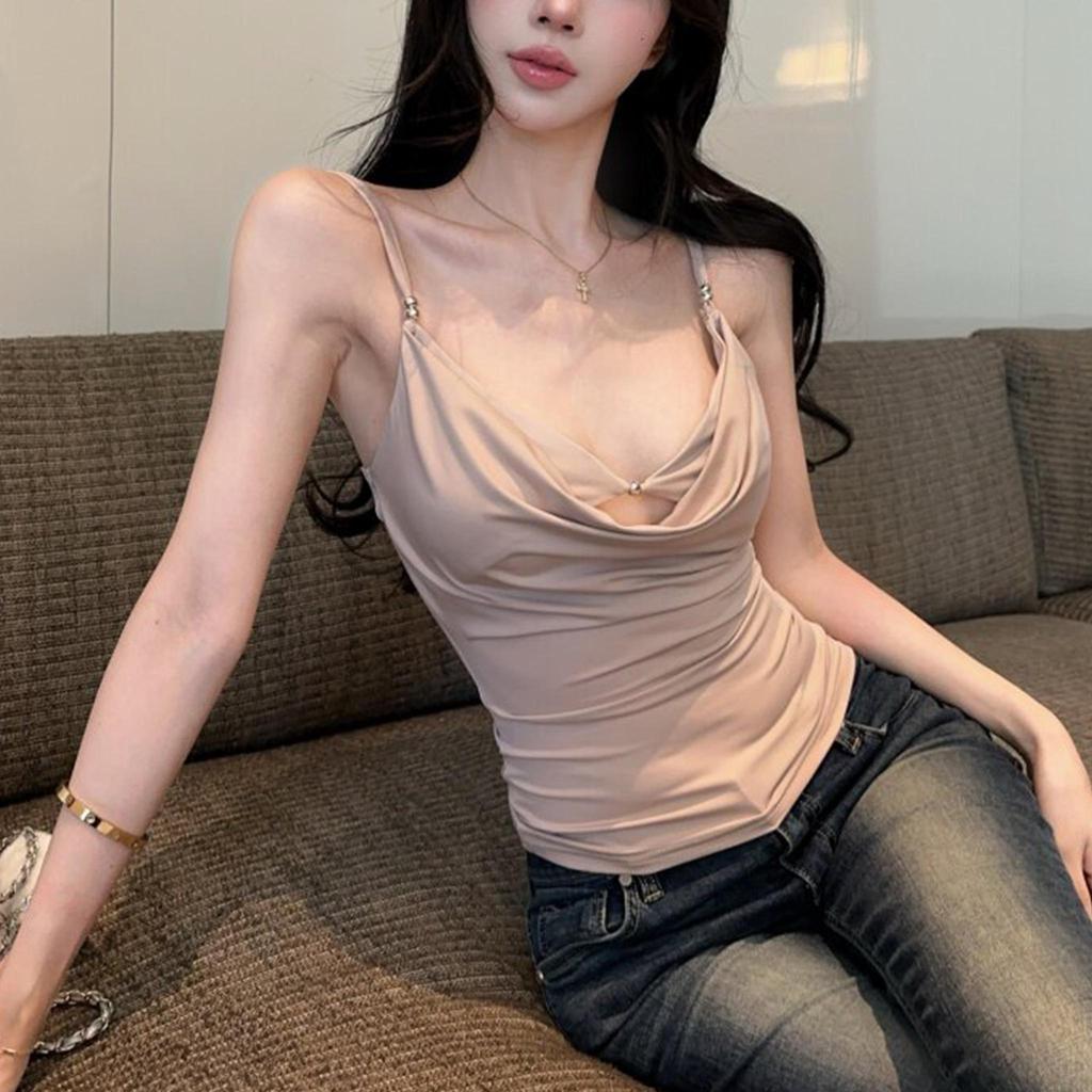 Draped Collar Cami Top Women Sexy Pure Desire Spaghetti Strap Vest Summer Daily Wear