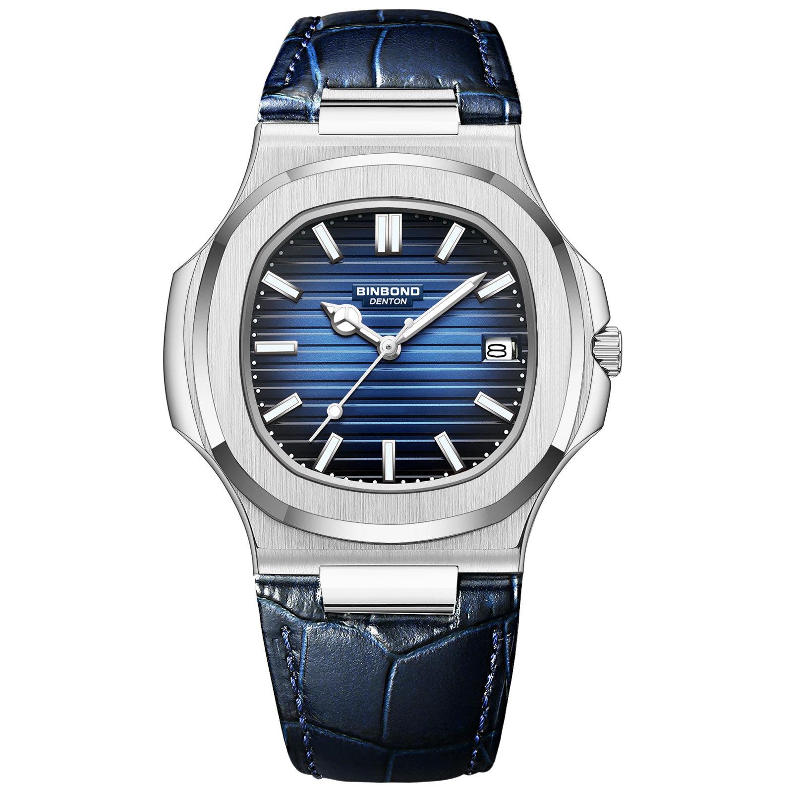 

Authentic Men s Watch Waterproof Leather Strap Luminous Business Calendar Male Student Fashion Quartz Clock Watches синий