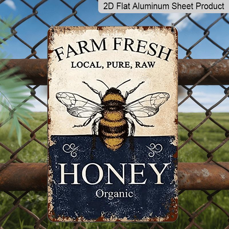 2D Flat, 1pc Vintage "Farm Fresh Honey" Aluminium Sign - 8"x12" Rustic Beekeeper & Kitchen Decor, Organic Honey Wall Art, Perfect Gift for Beekeepers