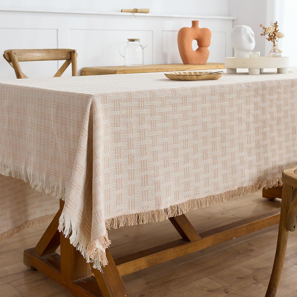 Autumn Cotton Linen Tablecloth Farmhouse Tablecloths Grey Burlap Table Covers with Tassel for Kitchen Dinning Picnic Wedding