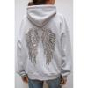 Womens Winter Casual Tracksuit Set With Sequin Wing Embroidery Solid Color Hoodie Pants