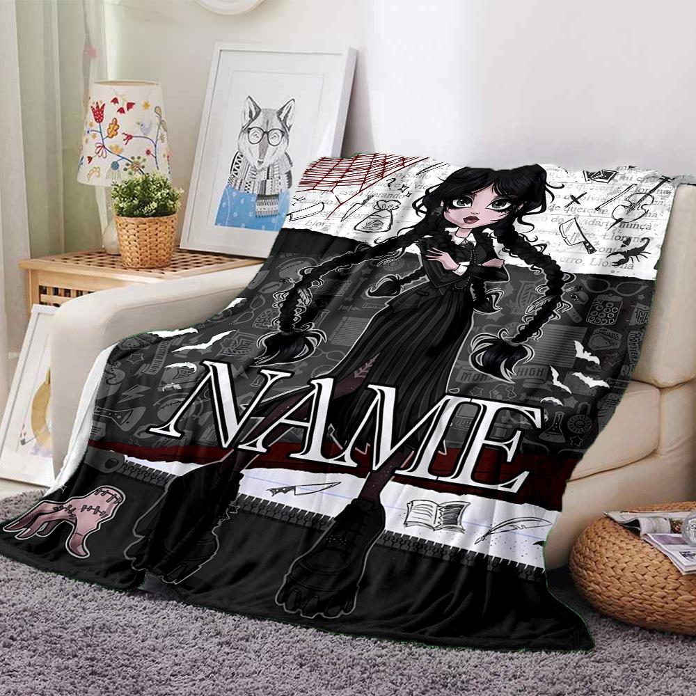 Customiz Name Personality Wednesday Addams Blanket Soft &Warm Sofa Office Bed Travel Lunch Break Blanket, Gift Suitable All Seasons