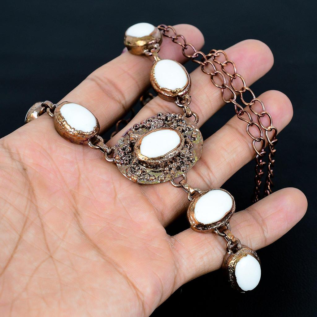 White Coral Copper Electroformed Necklace With Adjustable Chain, Handmade Gemstone Necklace Jewelry, Gifts For Wife Brand New Necklace