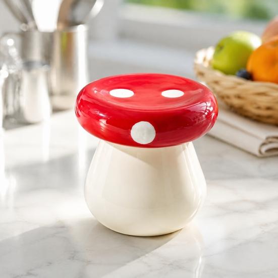 Decorative Dental Floss Dispenser Ceramic Mushroom Toothpick Holder, Cotton Swabs Container, Swab Container Storage Box for Home and Kitchen