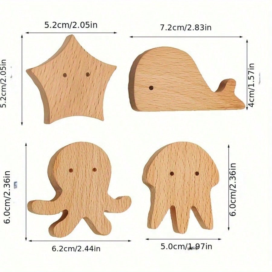 

4 шт. Деревянные ручки для шкафов в виде животных, ручки для комода разной формы, декоративные деревянные ручки для мебели в виде животных