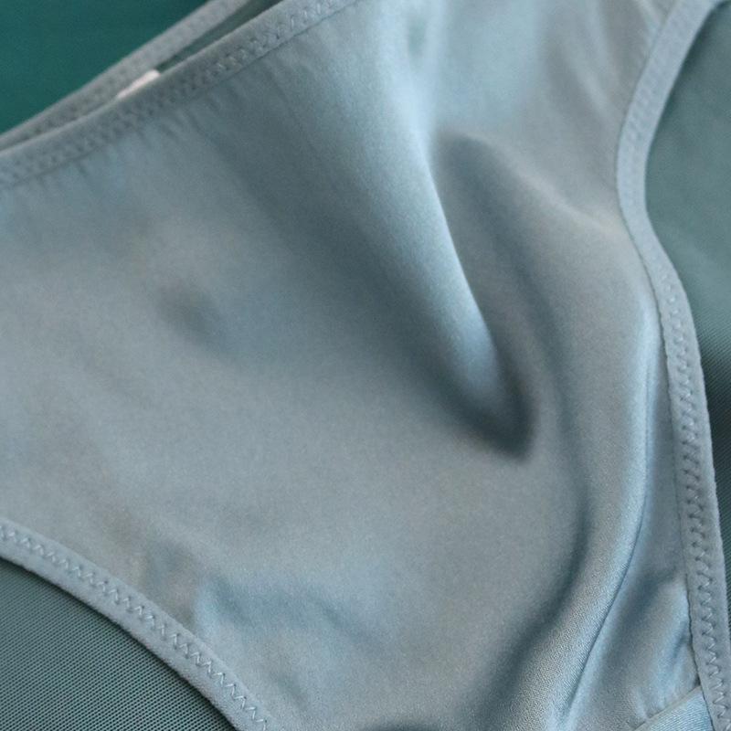 Tangge Silk Women's Mid-Waist Satin Panties with Lace and Breathable Mesh