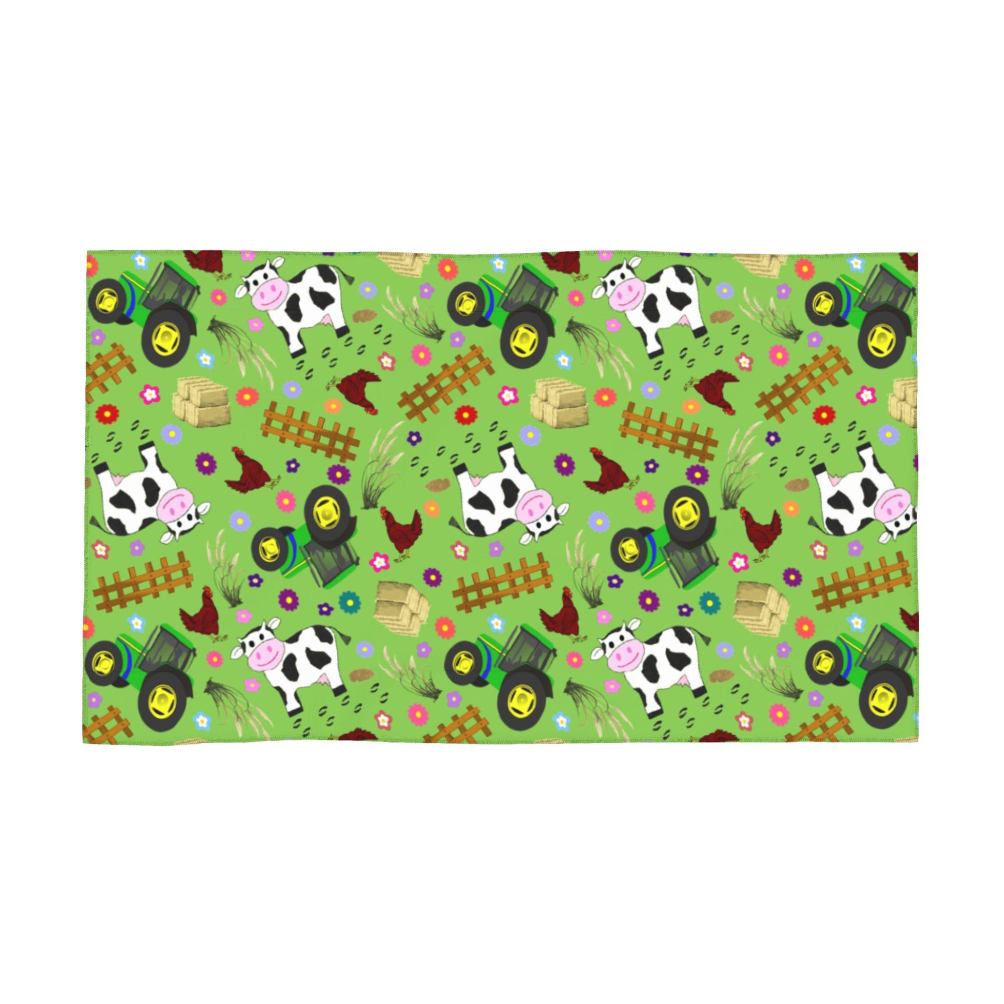 

Farmyard Cow and Tractor Soft Face Towel Quick Dry Pool Bath Cotton Towels Absorbent W30*H60(CM)