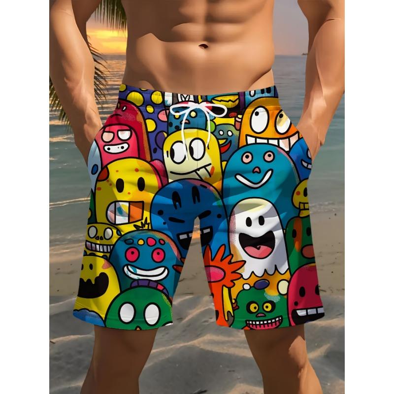 Men s Colorful Cartoon Print Beach Shorts S