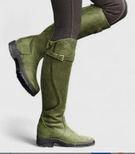 Plus Size Women s High Shaft Long Flat Round Toe Leather Boots - Autumn/Winter 2021 35 зелёный