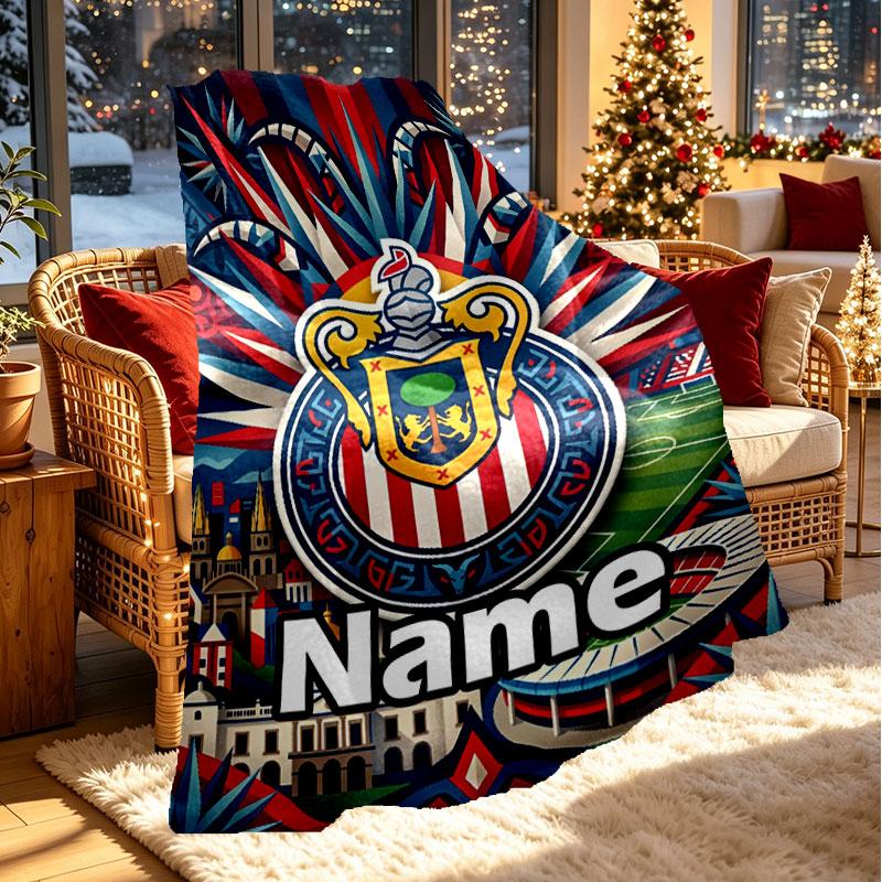 Custom Name Personalized Club Deportivo Guadalajara Print Blanket, Home Decor, Bedroom, Sofa, Camping, Couch, Gifts for Birthday Christmas