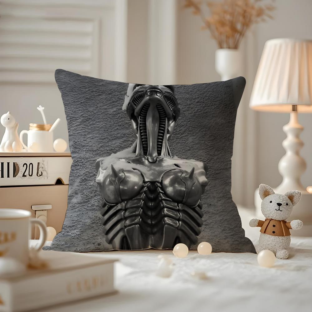 

H.R. Giger Cushion Cover Anti-dustmite Pillowcase Invisible Zipper Silky Short Plush Sofa Cushion Cover 12x12Inch