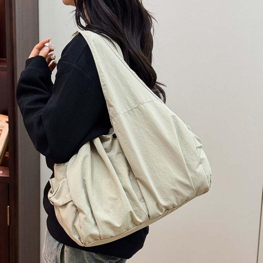 Casual Large Capacity Tote Bag Double Zipper Design Versatile Commuting Handbag  Travel