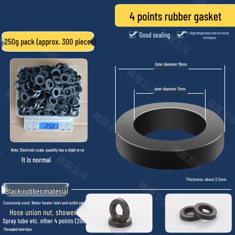 Waterproof Rubber Gasket Pad for Shower Hose & Water Meter - Fits 3/8", 1/2", 3/4", 1" Size Washers