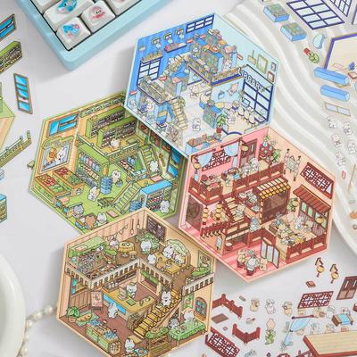 DIY 3D Aufkleber Cartoon Taschenhütten-Szene Stapeln Festival Geburtstagsgeschenk für Kinder