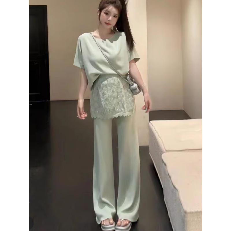 

2026 Summer Women s Slimming Patchwork Pants + Top Set from Dongdaemun, South Korea. One Size абрикосовий