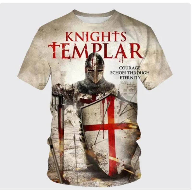 Men's 3D Printed T-Shirt Knight Pattern Print Short Sleeve O-Neck Pullover Casual Top